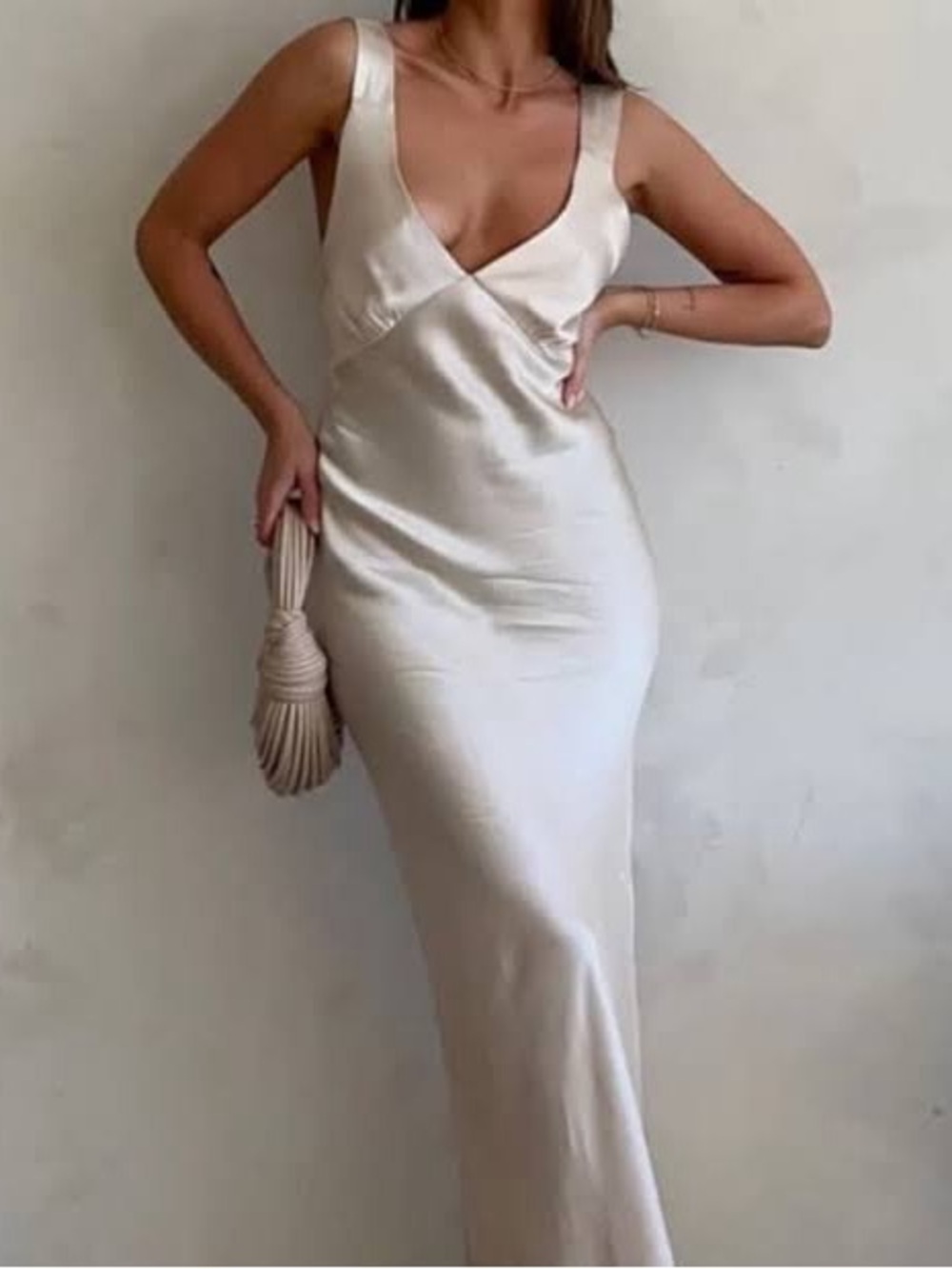 Rumored Sunset Strip Champagne Satin Maxi Dress Size S